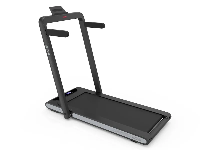 Master Fitness Walking Pad W16 med uppfällt handtag, vinklad vy